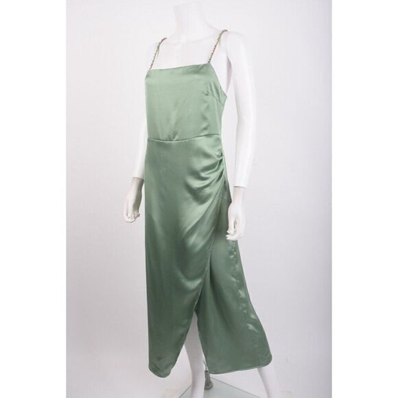 Zara Womens Midi Slip Dress L Green Beaded Strap Satin Effect 7765/899 NWD - Picture 4 of 7